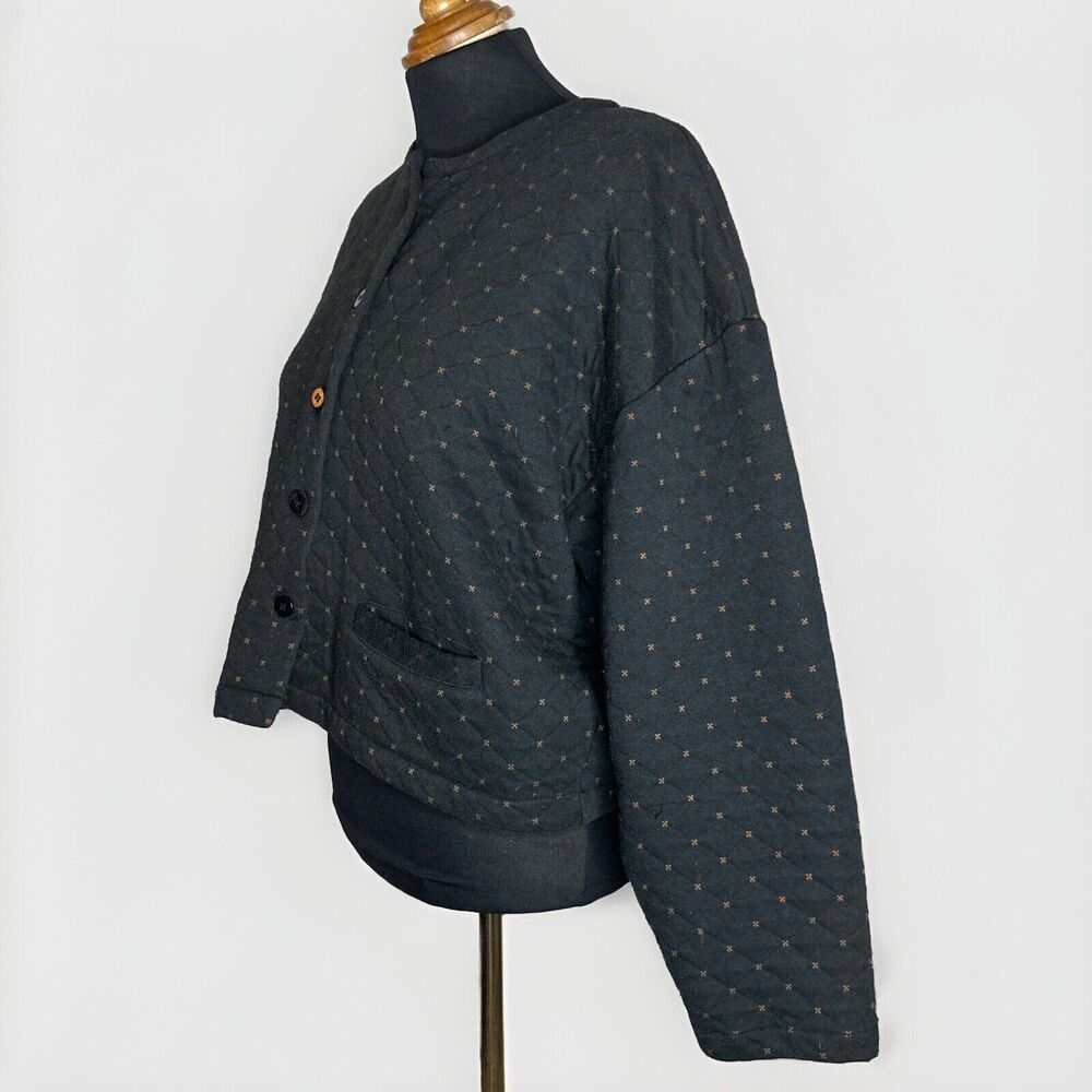 VTG Tarazzia Sport Quilted Button Cardigan Cropped Black Jacket M Grandmacore - Picture 4 of 10